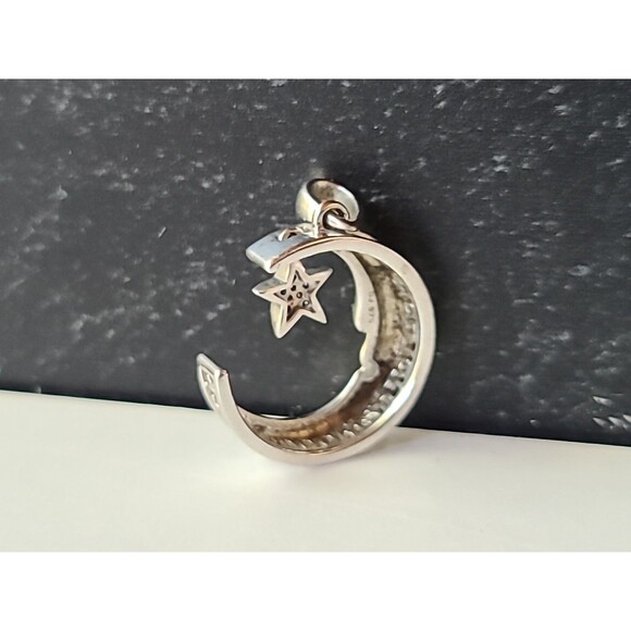925 Sterling Silver Diamond Accents Moon And Stars Pendant Vintage - Picture 6 of 10